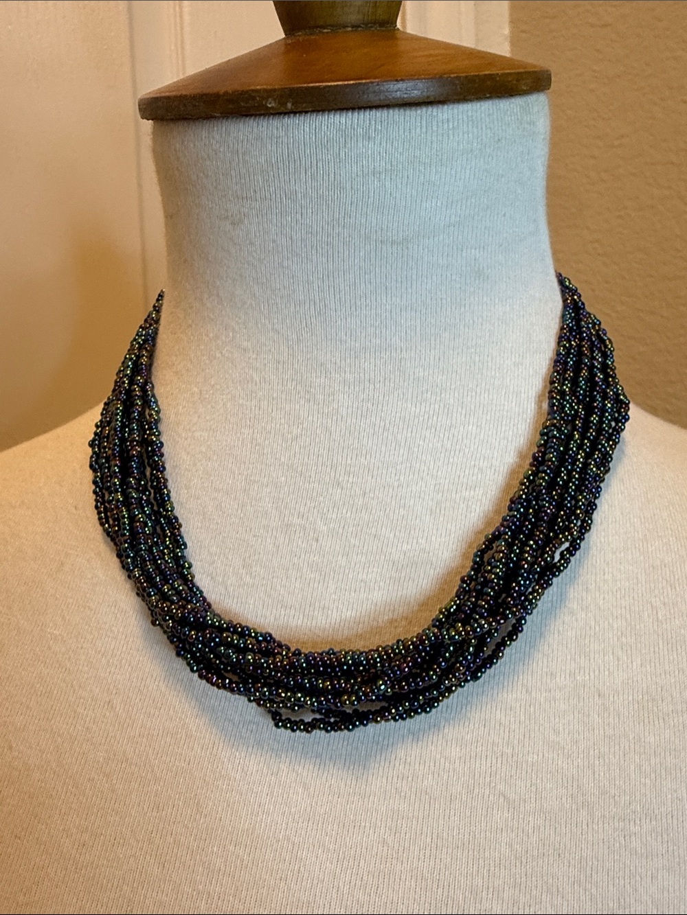 Vintage Multi-Strand Iridescent Beaded Necklace